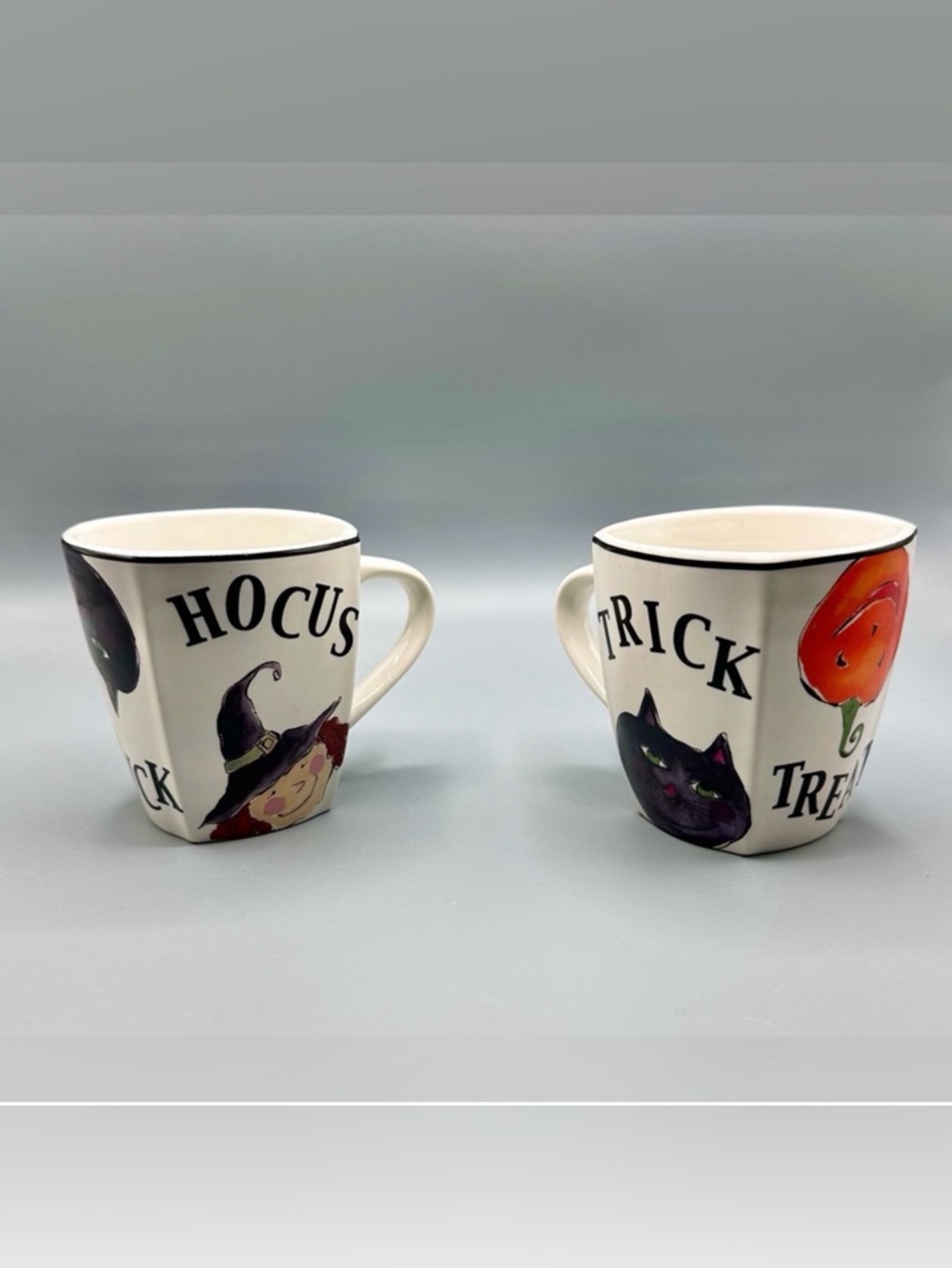 Rosanna Halloween Mugs Set of 2 Ghost Cat Witch Pumpkin Trick Treat Boo